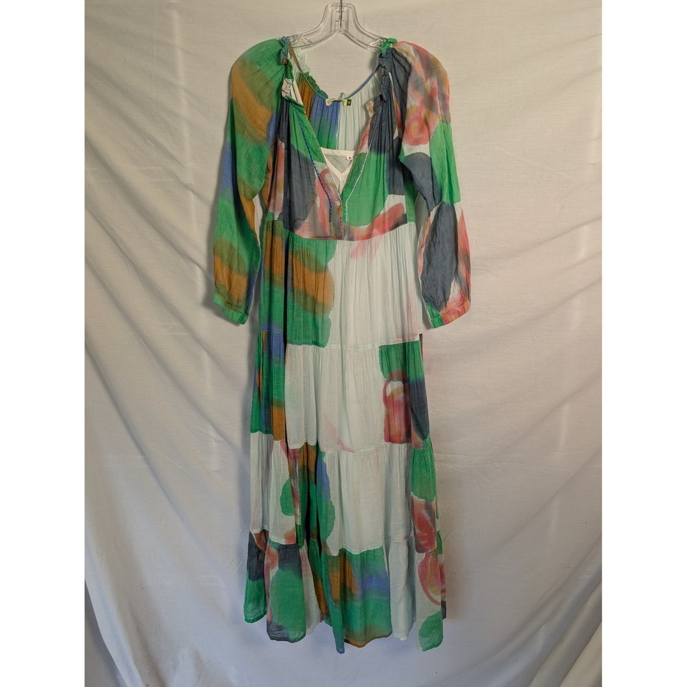 Dolma Sheer Gauzy Tiered Maxi Dress M With Slip Romantic Boho Hippie Beach Flowy